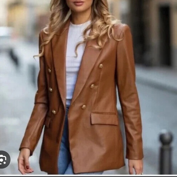 Zara Faux Leather Double Breasted Blazer - Picture 5 of 15